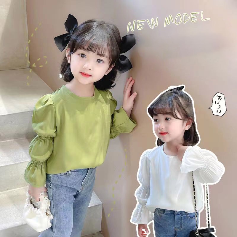 Áo thun IQ ANGEL tay phồng dài phong cách Hàn Quốc thời trang mùa xuân mới cho bé gái