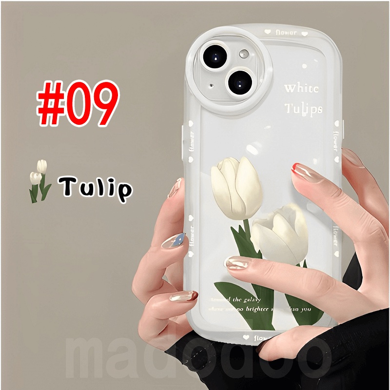 Oval Casing Redmi Note 12 12S 11 Pro+ 11S 10S 9S 11 10 8 9 9A 9C 12C 10C 9T Pro POCO X5 X3 M5 M3 C40 11T ins Cute Tulip Flowers Fine Hole Lens Protection Airbag Shockproof Anti-fall Soft Phone Case DYJ 09