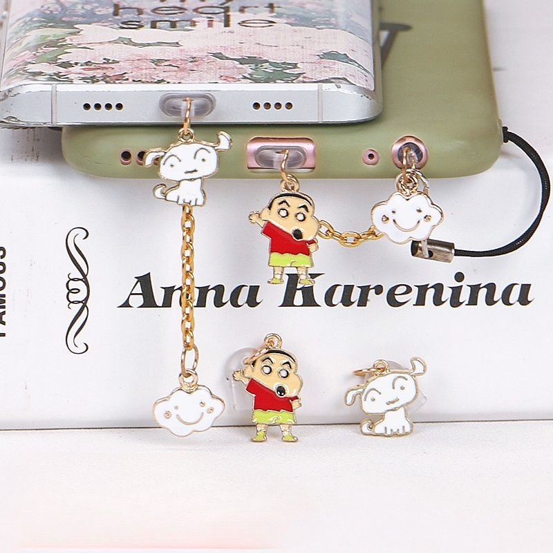 Nút Bịt Chống Bụi Cho Lỗ Cắm Tai Nghe Điện Thoại Di Động Hình Cậu Bé Bút Chì Shin-Chan Màu Trắng Chống Bụi