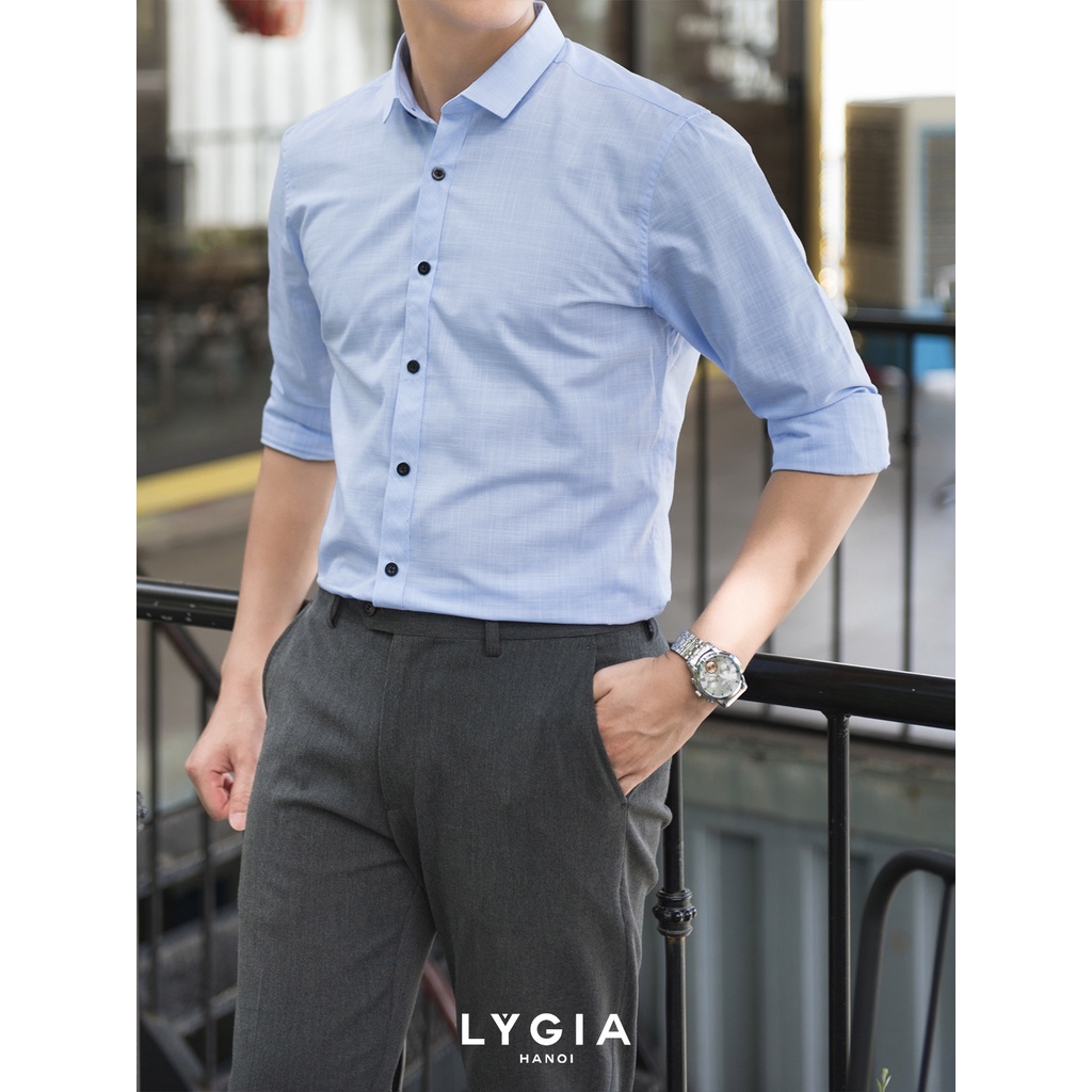 Áo sơ mi nam dài tay LÝ GIA 003 - Sơ mi nam xanh dương công sở cao cấp chất vải mát mịn chống nhăn
