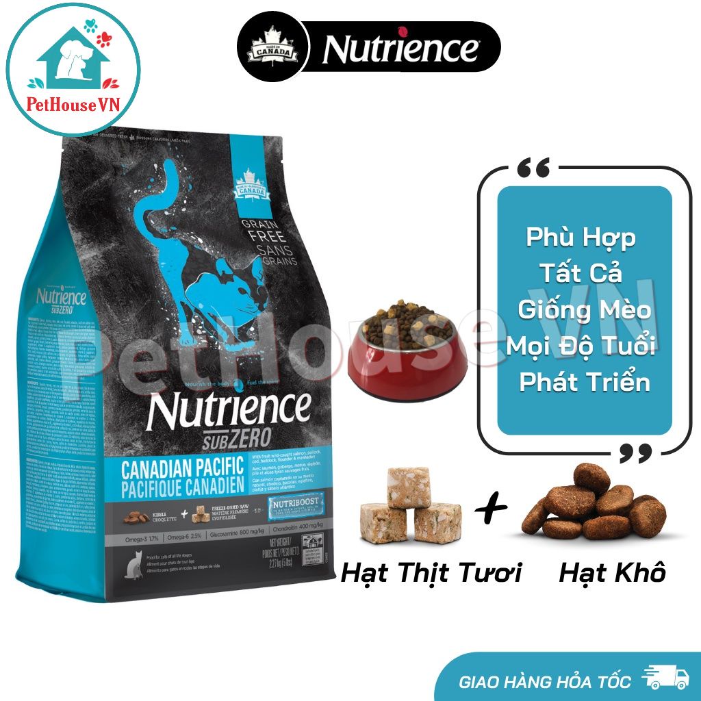 NUTRIENCE SUBZERO CAT - Bao 5Kg Thức Ăn Hạt Cho Mèo Vị Cá Biển & Rau Củ Quả Hàng Chính Hãng