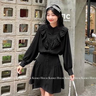 Kooky house - chân váy erin skirt - chân váy dáng xoè phối nút tiểu thư