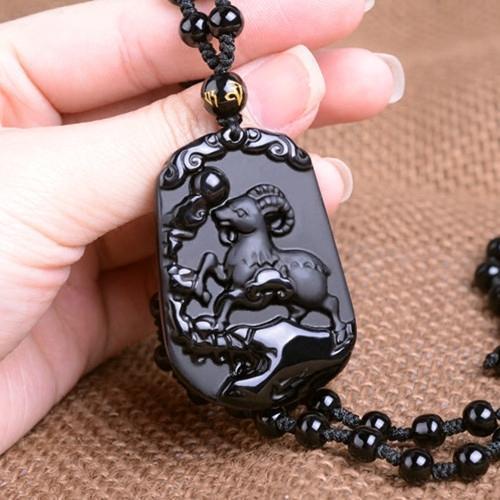 Vòng cổ Mặt Đá Obsidian Hình 12 Cung Hoàng Đạo Chuột Thỏ Rồng Ngựa Khỉ Heo Khỉ Con Giáp Cho Nam Và Nữ