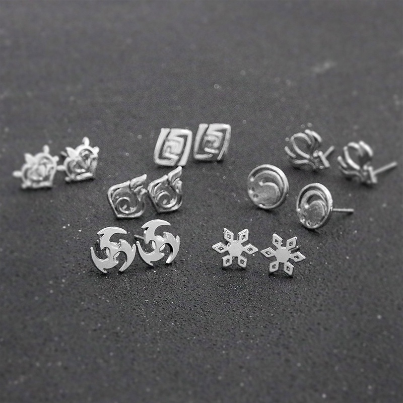 Tmdbyx Khuyên Tai Kim Loại Hình Cỏ Nước Đá / Sấm Sét / Lửa Cá Tính Hóa Trang Bảy Nguyên Tố