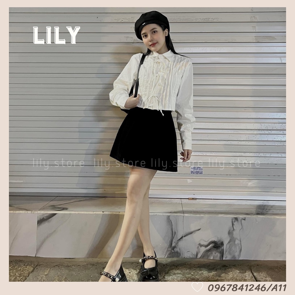 Áo sơ mi nữ, Áo sơ mi trắng nữ form rộng ulzzang, Áo croptop nữ tay dài buộc nơ đi học công sở free size A11 LILY