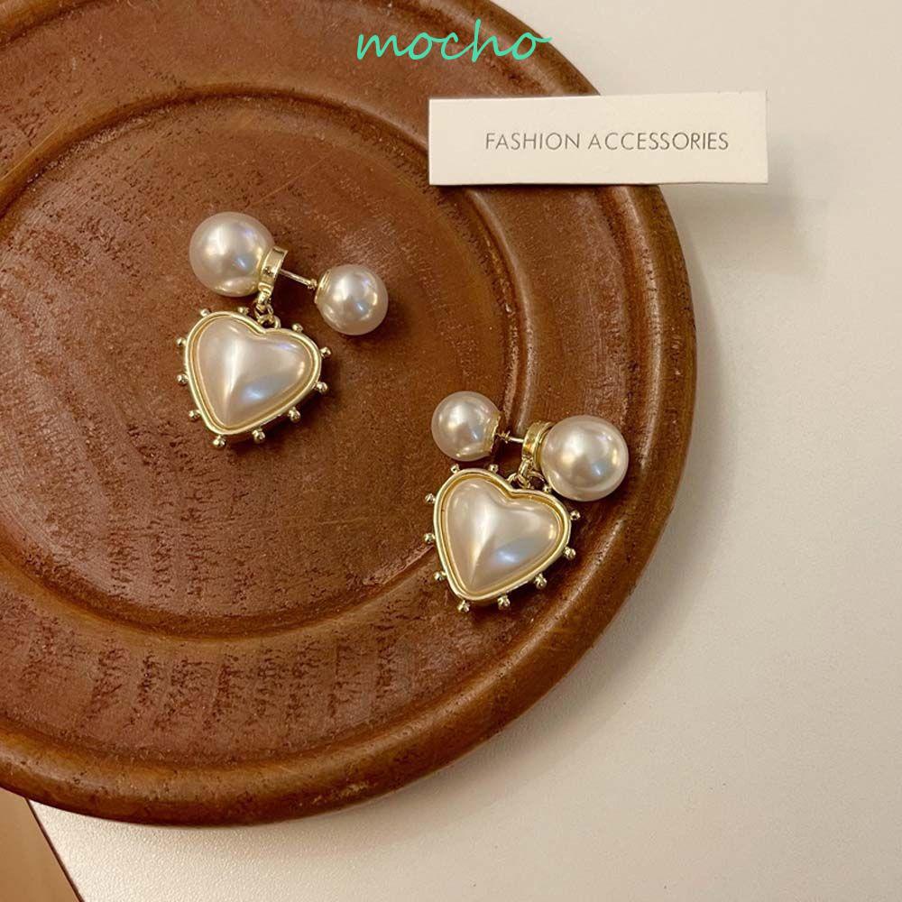 Bông Tai Hình Trái Tim Đính Ngọc Trai Đơn Giản Phong Cách Hàn Quốc