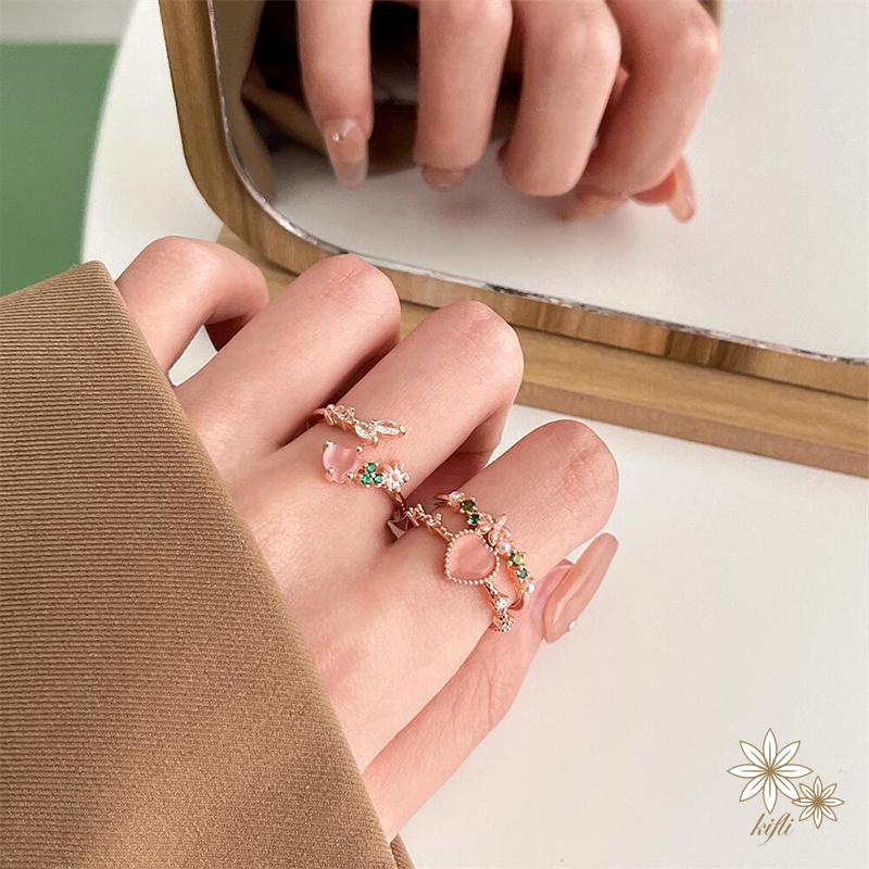 Nhẫn Hở Hai Lớp Hình Hoa / Trái Tim Đính Ngọc Trai Thời Trang Tinh Tế Cho Nữ