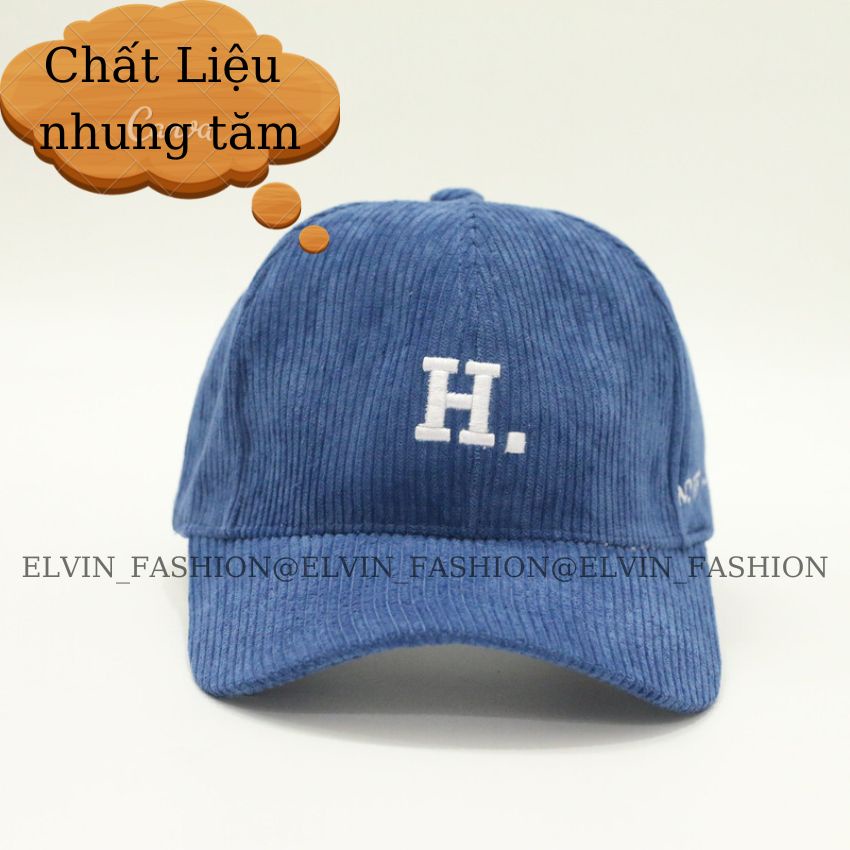 Mũ Lưỡi Trai_Nón Lưỡi Trai Chất Liệu Nhung Tăm Thêu Chữ Cái Thời Trang Unisex Phong Cách Hàn Quốc