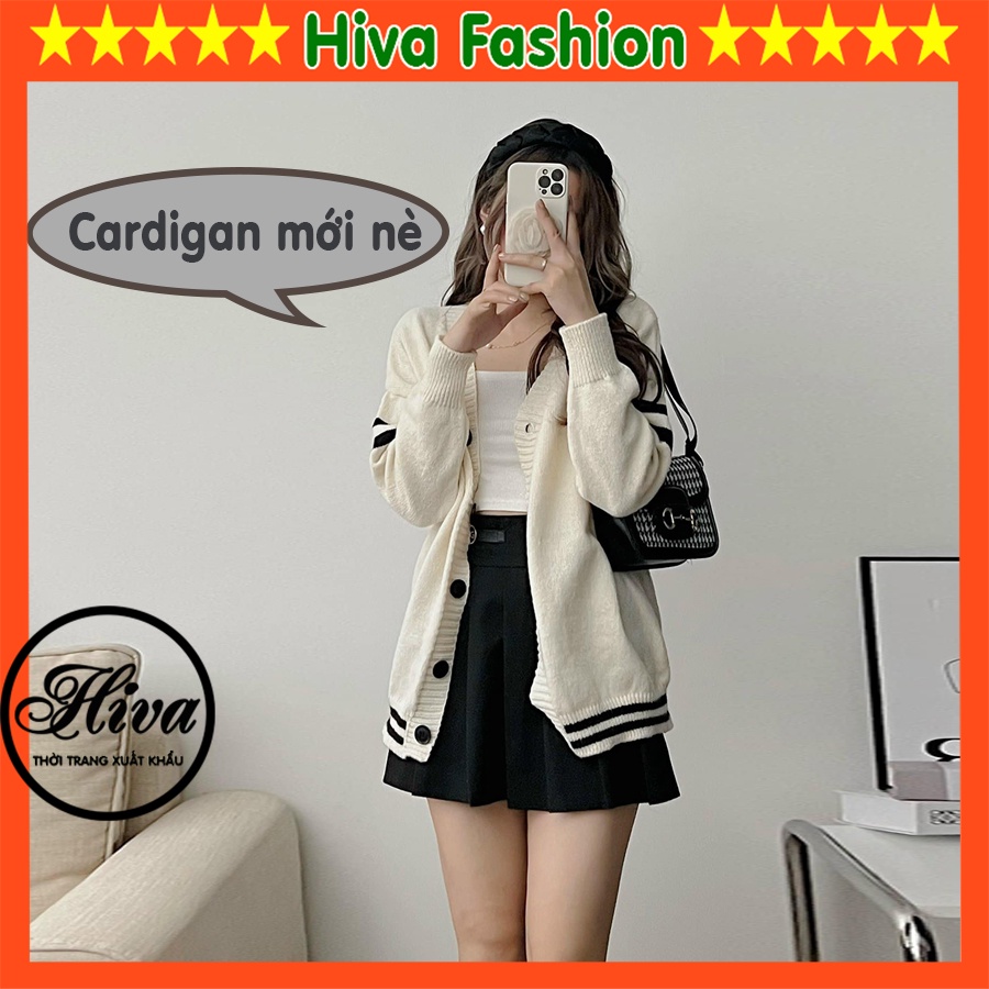 Áo khoác cardigan len nữ dài tay form rộng kẻ ulzzang , Áo choàng kiểu set đồ thu đông nữ