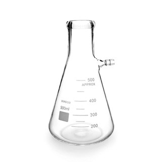 Borosilicate glass filtering flask with tubulation / bình tam giác có nhánh 500ml phòng thí nghiệm/ giảng dạy