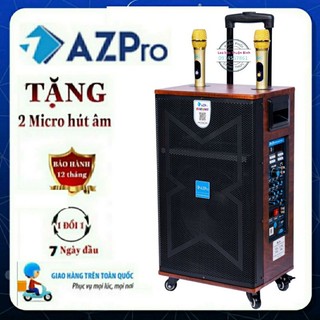 Loa kéo bluetooth di động karaoke công suất lớn azpro az-1295a 3 tấc bass 30cm kèm 2 mic chống hú cực tốt