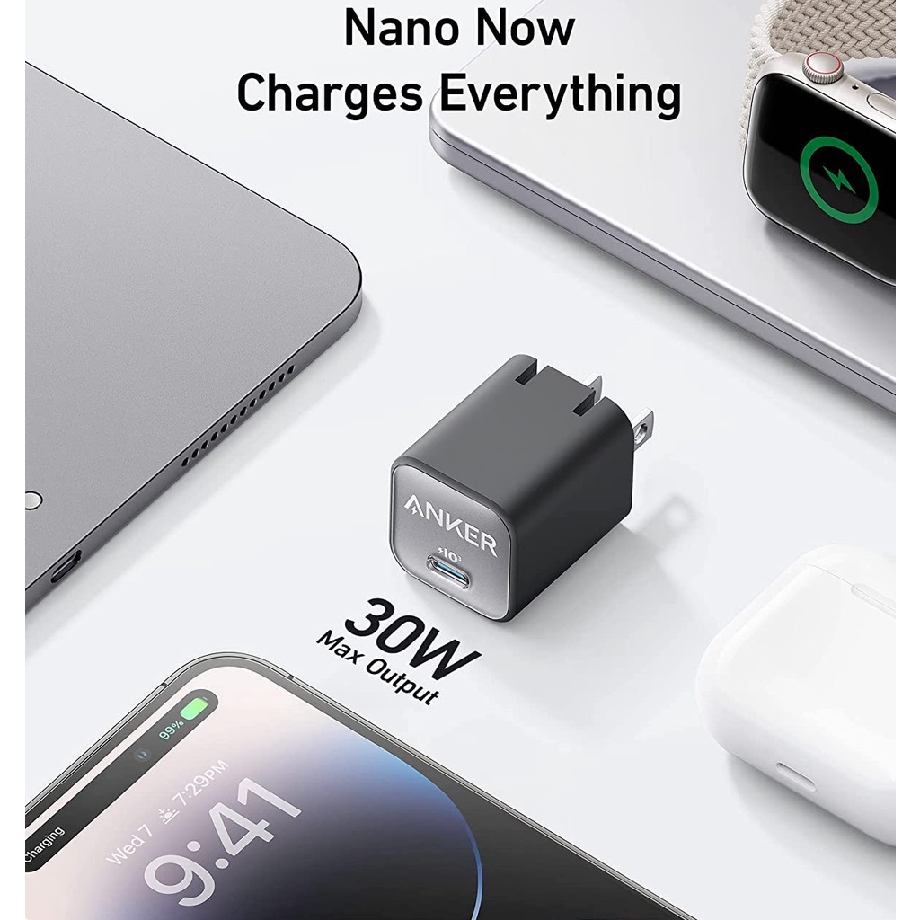 Củ sạc nhanh ANKER 511 Nano 3 GaN 30W PiQ 3.0/ PD/ PPS - Mã hàng A2147, Hàng chính hãng Anker VN