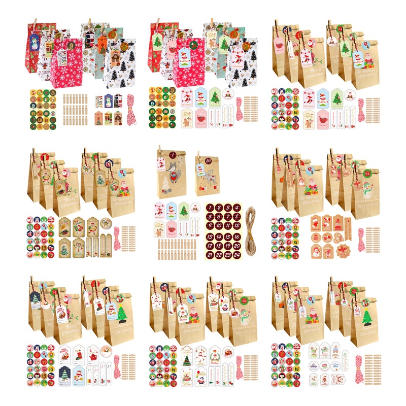 Tmdbyx Set 24 Túi Giấy Đựng Quà Giáng Sinh Có Lịch Đếm Ngược DIY