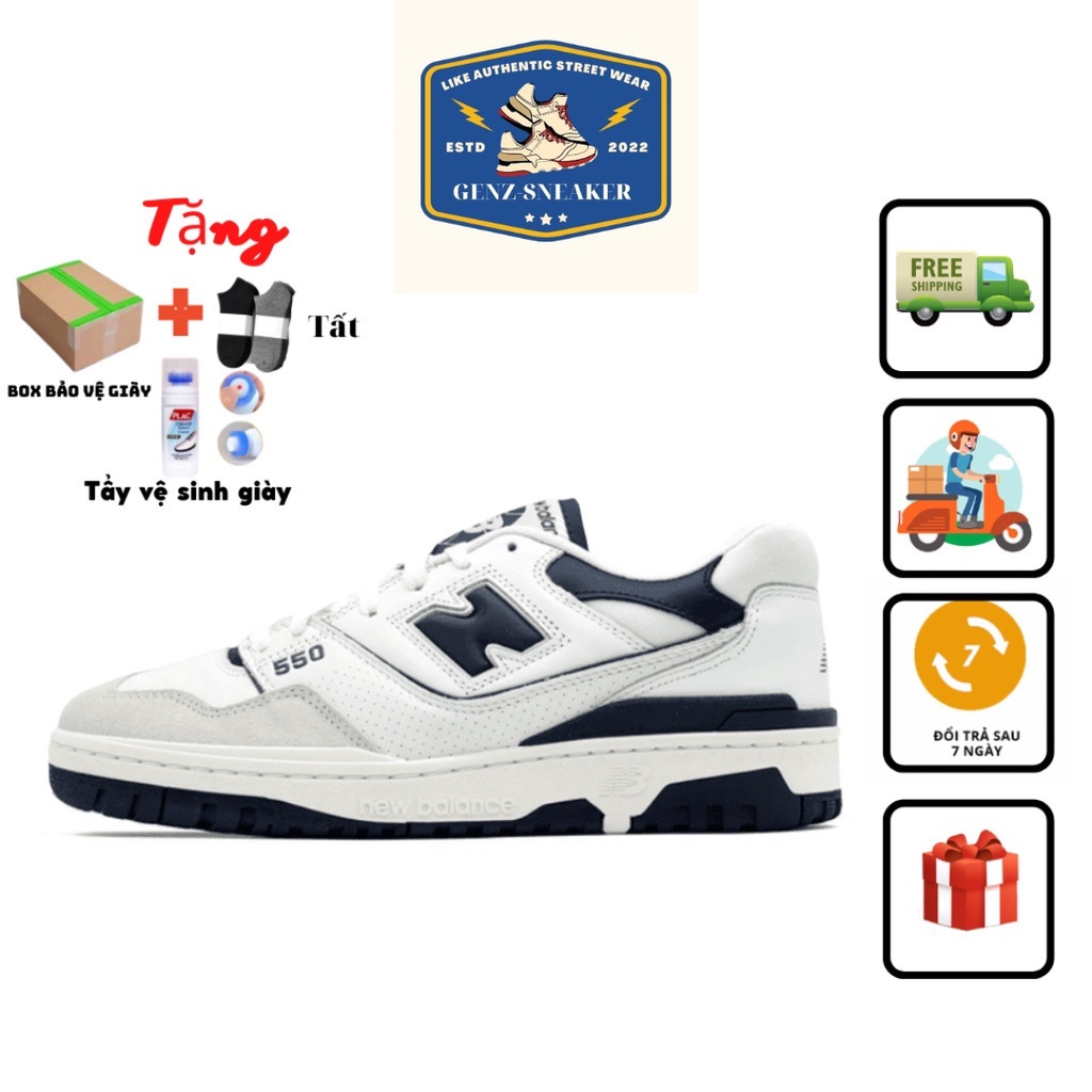 Giày Thể Thao Nam Nữ NB 550 'White Navy' - NB550 NB 550 Màu Trắng Xanh Tím Than bản SC