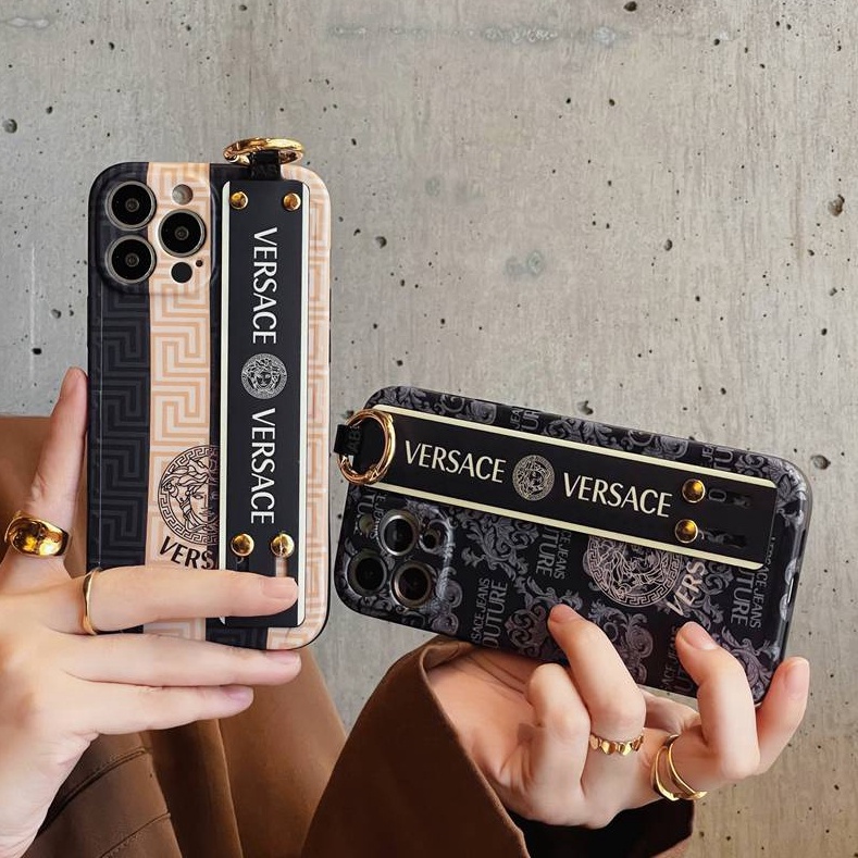 Ốp Điện Thoại Silicon In Logo Versace Sang Trọng Kèm Dây Đeo Cho IPhone Xr Xs Max 14 Plus 11 12 13 14 Pro Max