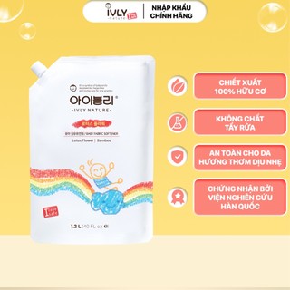 Nước xả vải quần áo em bé IVLY NATURE hương hoa sen và tinh chất than tre túi 1200ml an toàn với làn da ivly010