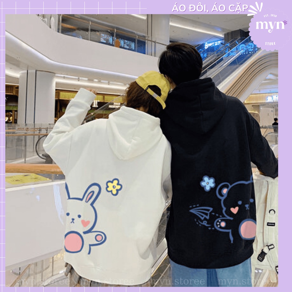 Áo Hoodie Đôi Nam Nữ Tình Yêu, Bạn Thân Hoạt Hình Dễ Thương Chất Nỉ Bông Cao Cấp Form Rộng