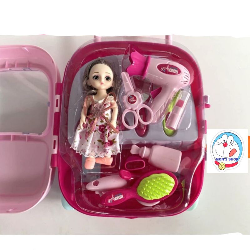 Đồ chơi va ly trang điểm kèm búp bê, gồm 17 pcs siêu xinh