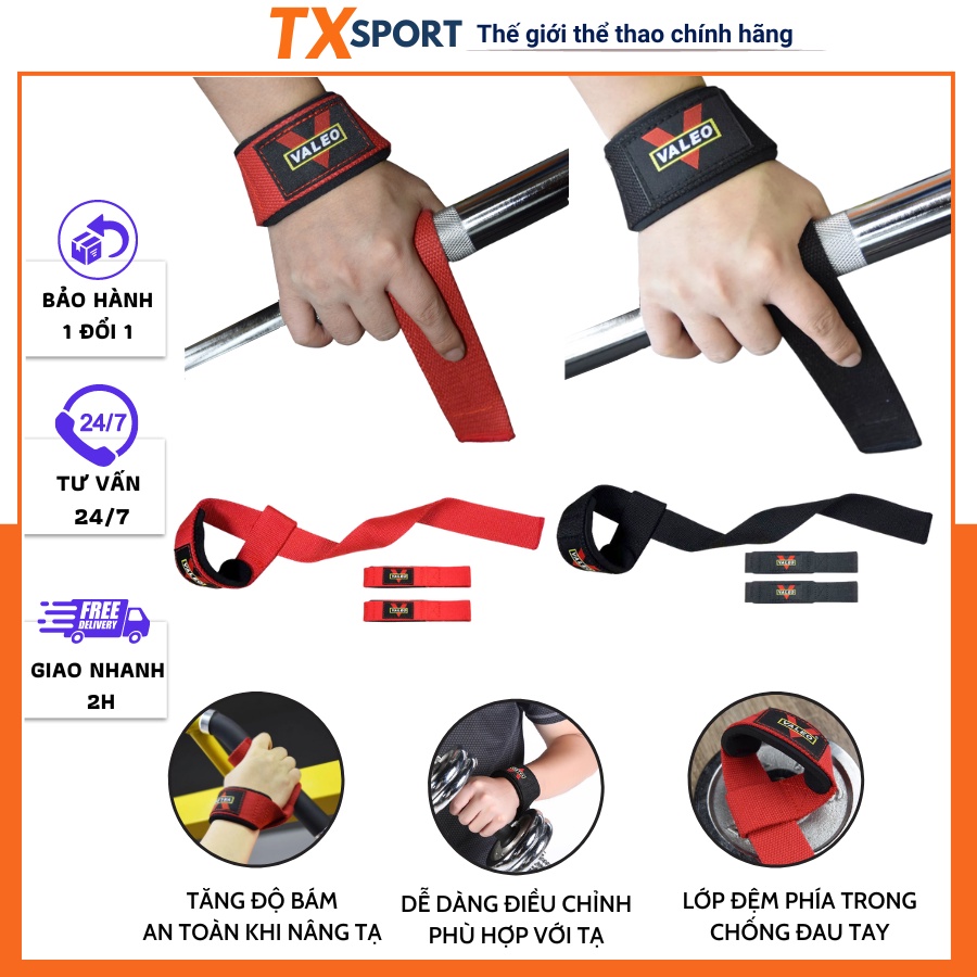 Dây Kéo Lưng Tập Gym Dây Kéo Deadlift Lifting Straps Valeo (1 Đôi) Kích Thước 60x4cm