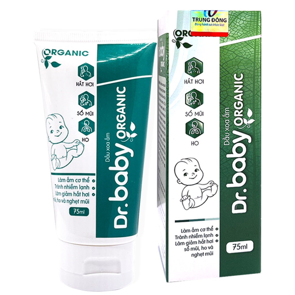 Dầu xoa ấm cho bé Dr Baby Organic giữ ấm cơ thể giảm ho nghẹt mũi phòng ngừa muỗi đốt côn trùng cắn 75ml chính hãng