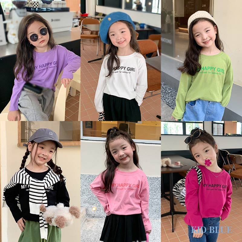 Áo Thun Tay Dài Cổ Tròn In Chữ Màu Sắc Tương Phản Phong Cách Hàn Quốc Thời Trang Xuân Thu Cho Nữ