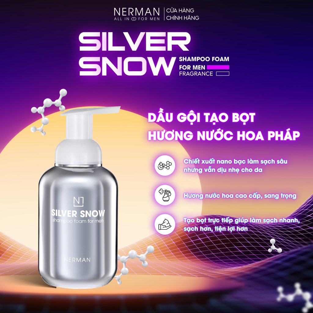 Dầu gội nam giới tạo bọt Nano bạc Nerman Silver Snow - Hương nước hoa cao cấp 350G