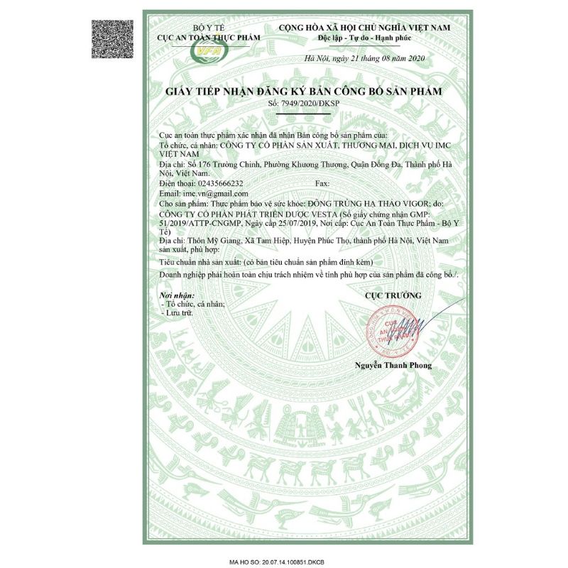 Đông trùng hạ thảo sấy thăng hoa VIGOR 10g, đông trùng IMC