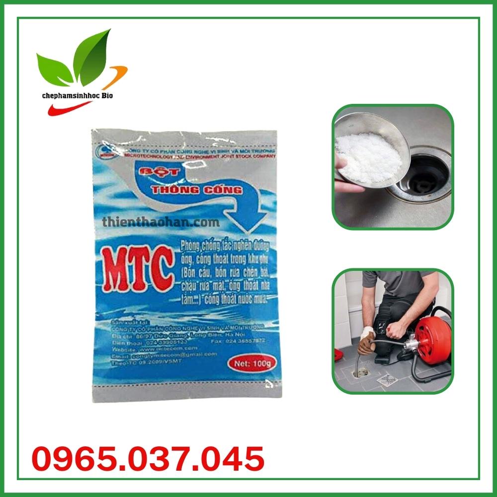 Bột thông cống MTC. Thông tắc cống, đường ống, bồn cầu, bồn rửa mặt. Gói 100gr