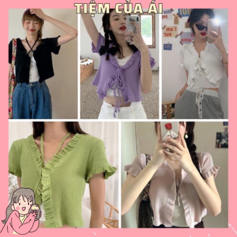 🌸 Áo croptop phối bèo cột dây giữa tay ngắn 🌸