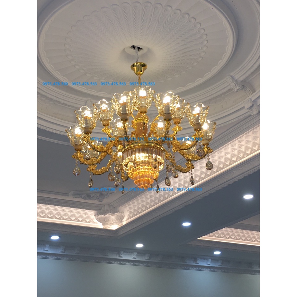 Đèn chùm 15 tay chao đá đúc dây đèn chỉnh được cao thấp tùy ý ứng dụng trang trí phòng khách,sảnh