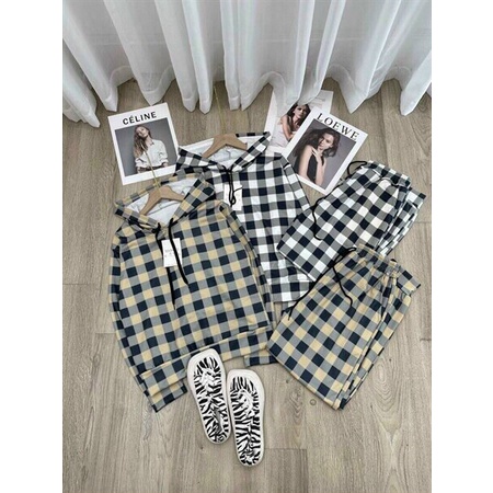 (FreeShip 2022) Sét bộ caro đùi ,bộ đũi xốp thiết kế tầng cổ sơ mi,chất đẹp diện lên siêu dễ thương