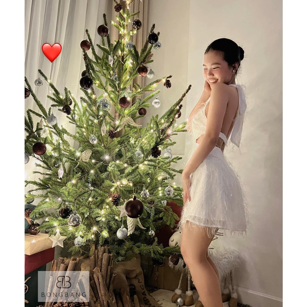 Đầm yếm lông hở lưng 1 dây ngang dáng ngắn xòe nhẹ cực hot , chất lông mềm mát