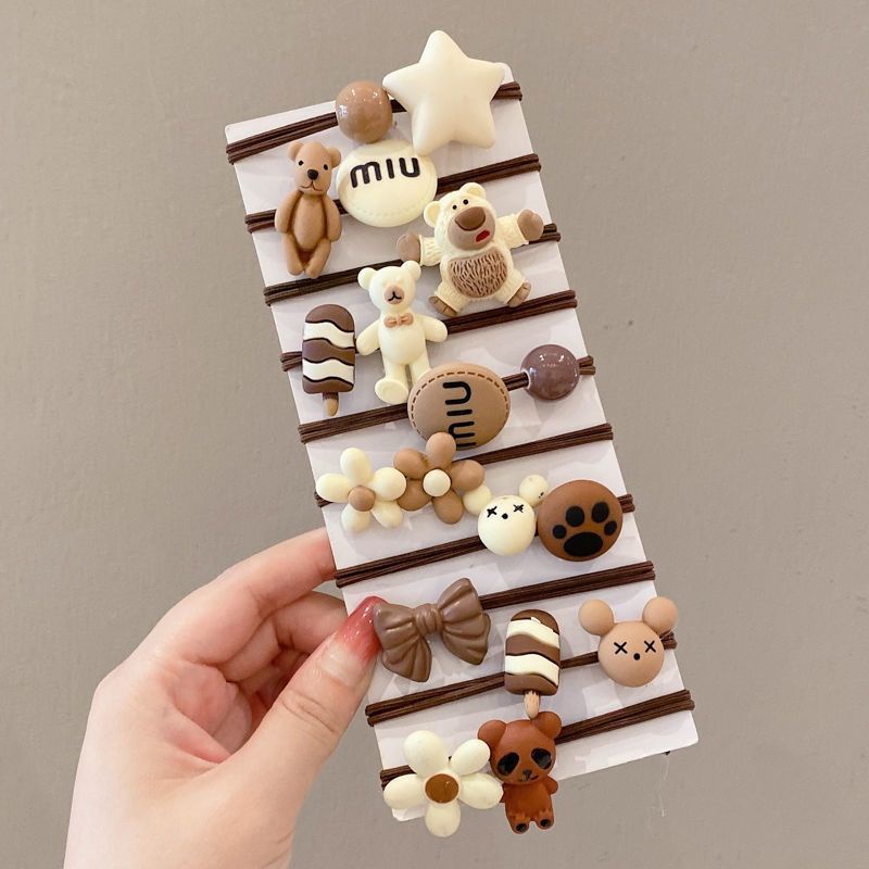 Chun Buộc Tóc HGVN Dây Buộc Tóc Tone Nâu Hình Gấu Sữa [TÚI 20 CÁI]