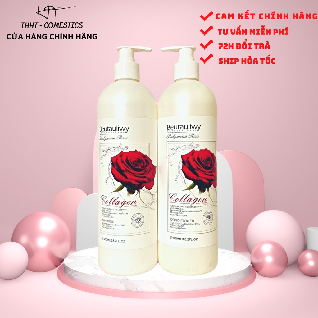 Dầu Gội Xả Hoa Hồng BEUTAULIWY 800ML, Dầu gội cặp tinh chất hoa hồng phục hồi tóc, ngăn rụng tóc kích thích mọc tóc