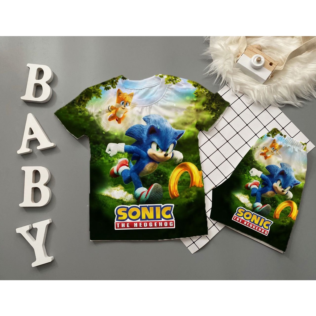 Set quần áo bé trai thun lạnh in 3d hình nhím sonic 10-60kg, quần áo bé trai chất thun lạnh thái SUSHI KIDS