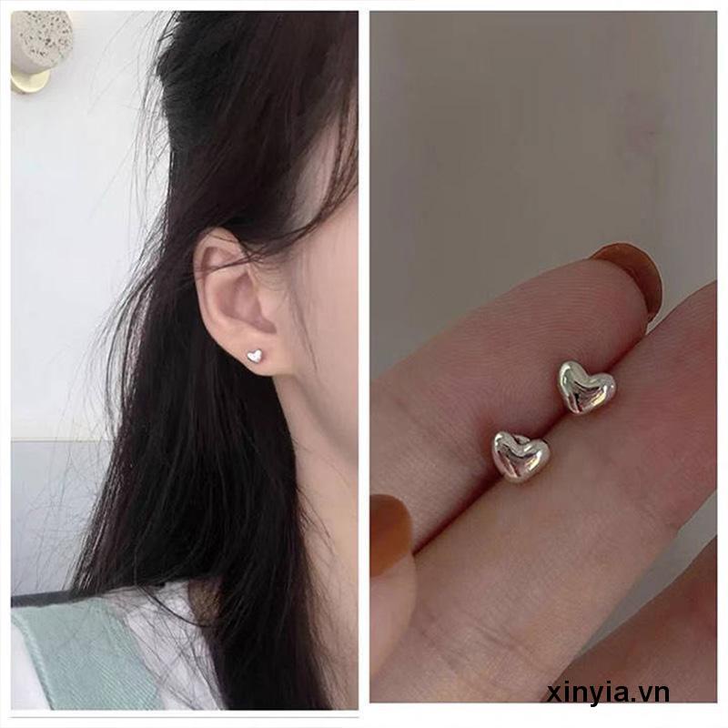 Bông tai thép titan hình trái tim nhỏ thời trang Hàn Quốc