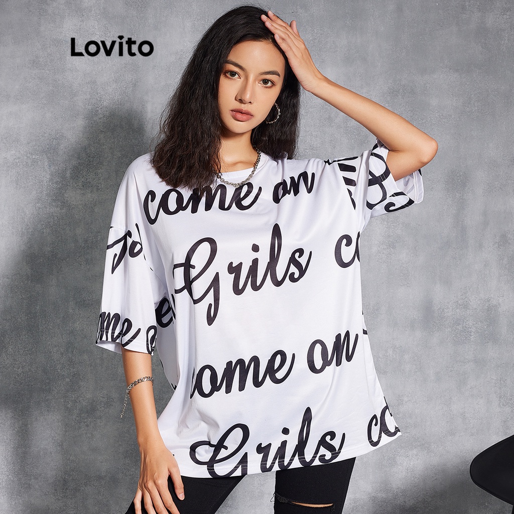 Lovito Áo Thun Tay Ngắn In Chữ L20D1119