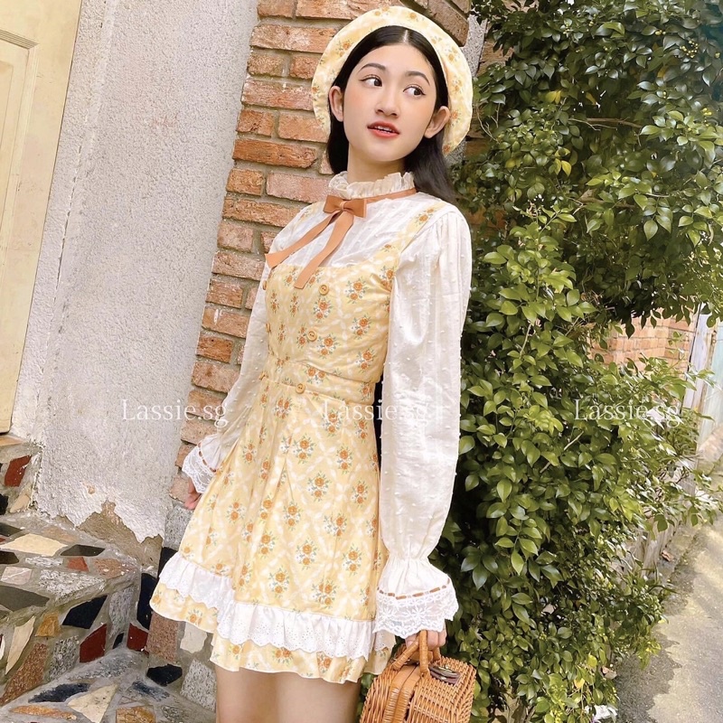 lassie - set áo cổ lọ và jumpsuit phối ren Aurelia palette