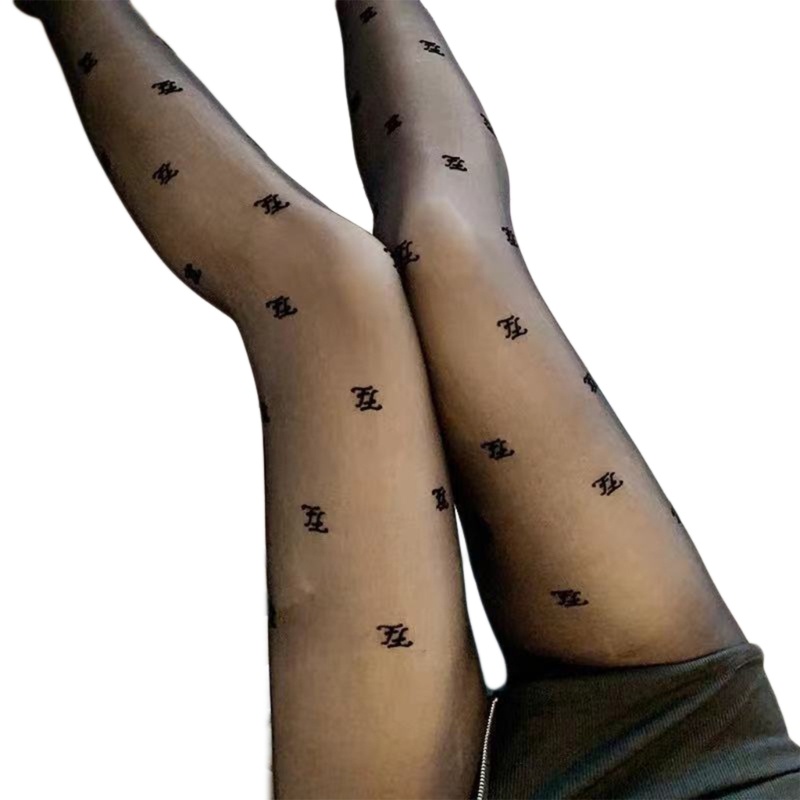 Xiangbao Quần Tất Mỏng Mùa Xuân Hè Co Giãn Họa Tiết Chữ Thăng Hoa Vintage Harajuku Quyến Rũ Cho Nữ