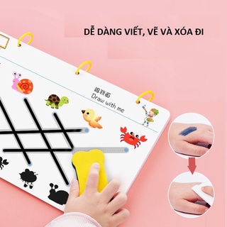 Học liệu Montessori tập tô, nối chữ và nét vẽ xóa được Stroke Line DotToDot 64 trang sách giáo dục cho bé - BeThongMinh