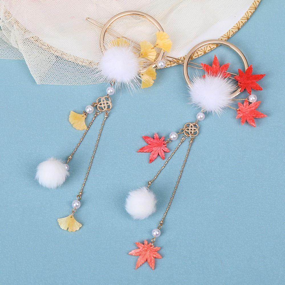 Kẹp Tóc Đuôi Ngựa Hình Lá Phong Phủ Lông Nhung Thời Trang Cho Nữ Giá Đỡ