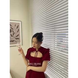 KT106 - ĐẦM NHUNG GÂN CUTOUT NƠ CỔ