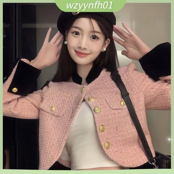 áo dạ tweed nữ áo dạ tweed áo croptop Xiaoxiang Áo Khoác Len Ngắn Phối Màu Tương Phản Thời Trang Thu Đông 2022 Phong Cách Mới Cho Nữ