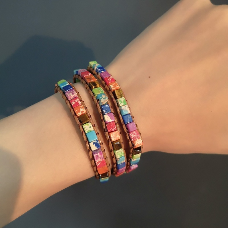 Flgo Vòng Tay Da Đính Đá Pha Lê 2 Sợi Tự Nhiên Cho Nữ