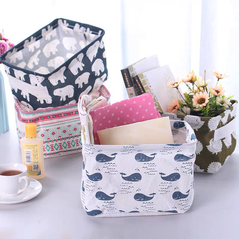Giỏ đựng đồ đa năng mini vải Canvas đựng mỹ phẩm đồ trang điểm cá nhân