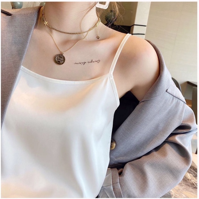Áo Hai Dây Bằng Lụa Satin Nhẹ Dáng Rộng Màu Trơn Phong Cách Phương Tây Mặc Bên Ngoài Thoải Mái Mặc Trong Văn Phòng Giản Dị Thoải Mái