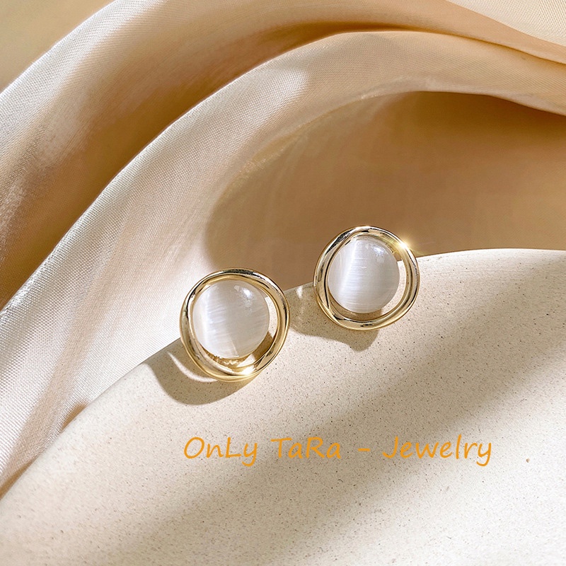 Khuyên tai - S925 - Hình tròn đính đá mắt mèo mẫu mới