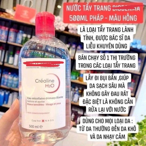 NƯỚC TẨY TRANG BIODERMA H20 XANH - HỒNG CHAI 500ML