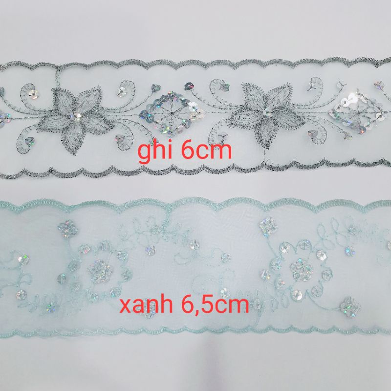 Ren chỉ đính kim sa nền voan siêu đẹp