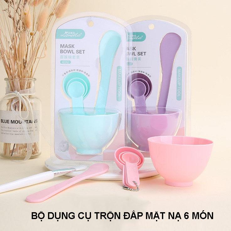 Bộ dụng cụ trộn đắp mặt nạ 6 món: 3 thìa + 1 bát + 1 chổi + 1 que trộn chăm sóc da mặt - hickies lacing system